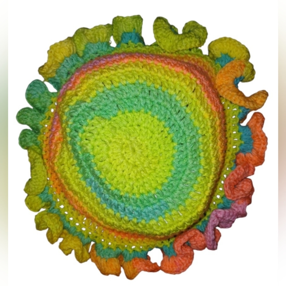 NWT Handcrafted Colorful Crochet Ruffle Hat. - Picture 4 of 4